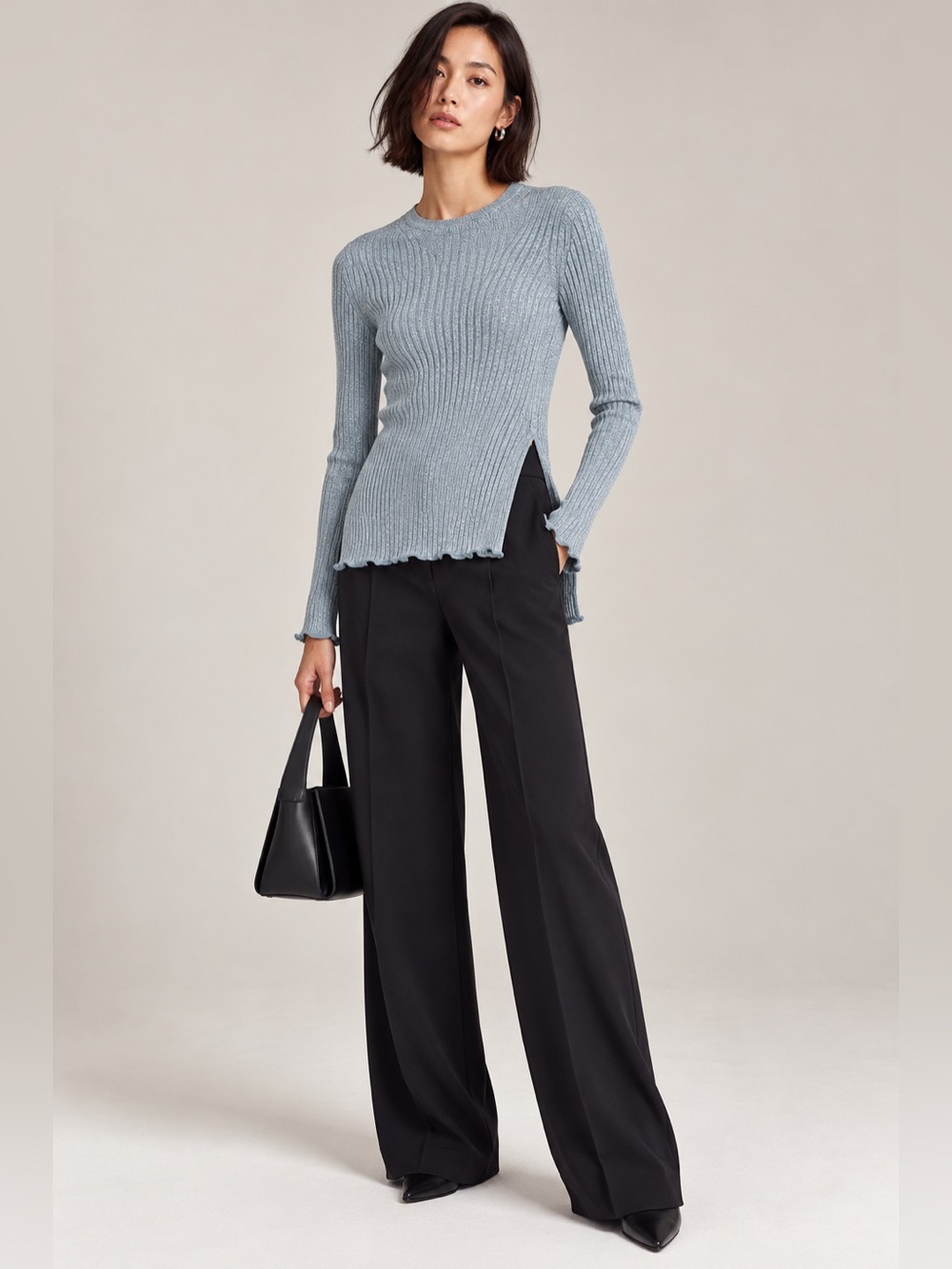 Theory Mouline Ribbed Fitted Sweater Eggshell Blue S $325